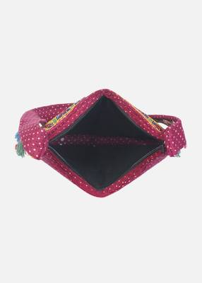 Banjara India Elephant Design Kutchi Mirrorwork Hand Embroidered Shoulder Bag (BAG-RedRed) 5