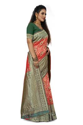 Red woven banarasi saree with blouse 1