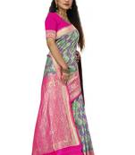 Teal woven banarasi saree with blouse