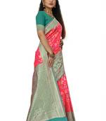 Peach woven banarasi saree with blouse