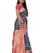 Navy blue woven banarasi saree with blouse