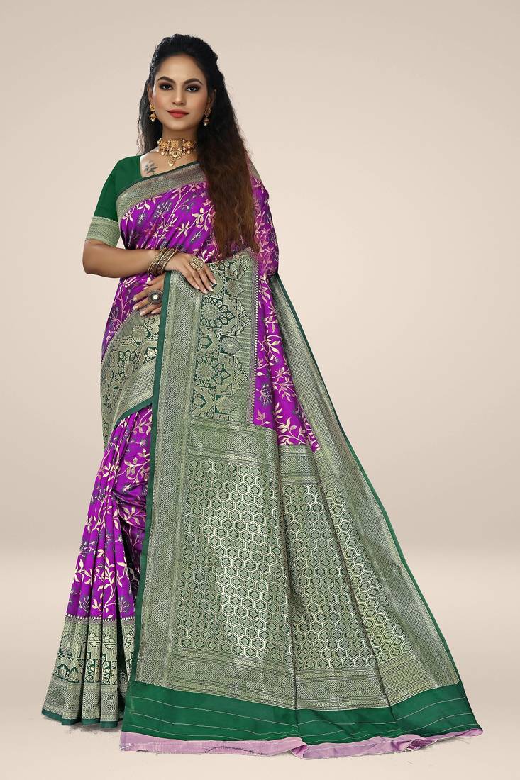 Magenta woven banarasi saree with blouse