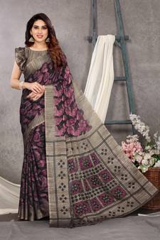Black Printed Chiffon Saree With Blouse