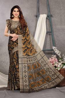 Black Printed Chiffon Saree With Blouse
