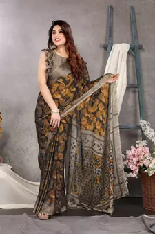 Black Printed Chiffon Saree With Blouse