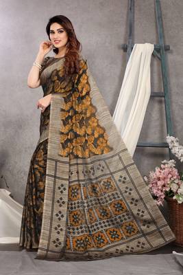 Black Printed Chiffon Saree With Blouse 3