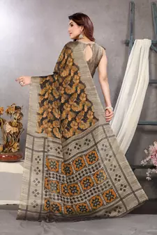 Black Printed Chiffon Saree With Blouse