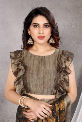 Black Printed Chiffon Saree With Blouse 5