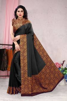 Black printed chiffon saree with blouse
