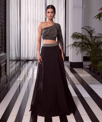 Black Ella One Shoulder Lehenga 1