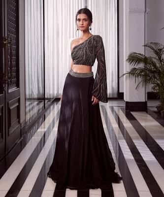 Black Ella One Shoulder Lehenga 2