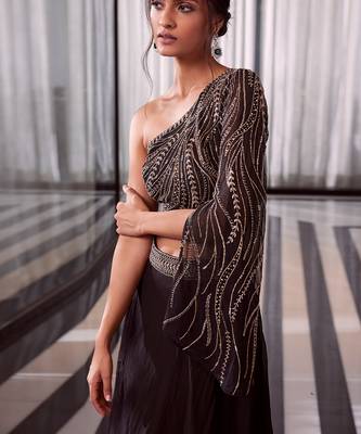 Black Ella One Shoulder Lehenga 3
