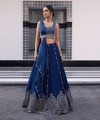 Electric Blue Ezra Lehenga 1