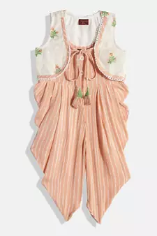 Twisha Girls Wrinkle Jumpsuit With Jacket-Peach -White