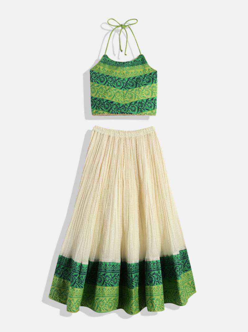 Twisha Girls Crushed Top With Ghaghra-Off White