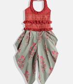 Twisha Girls Printed frill halter neck Jumpsuit -Pink-Yellow