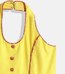 Twisha Girls Knitted halter neck top with printed Dhoti-Yellow
