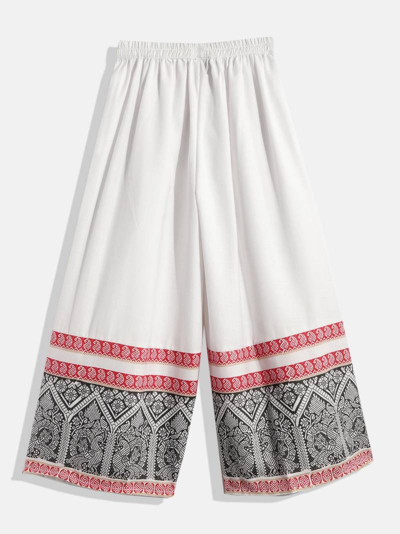 Twisha Girls Peplum Top with Border Hem Palazzo-White And Grey