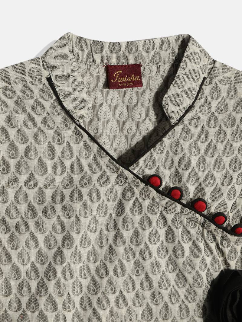 Twisha Girls Peplum Top with Border Hem Palazzo-White And Grey