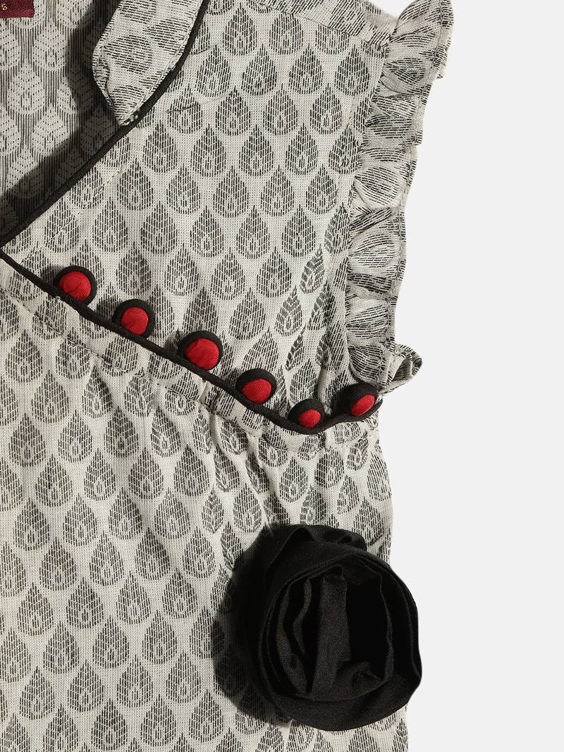 Twisha Girls Peplum Top with Border Hem Palazzo-White And Grey