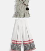 Twisha Girls Peplum Top with Border Hem Palazzo-White And Grey