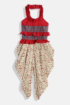 Twisha Girls Printed frill halter neck Jumpsuit -Red