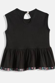 Twisha Girls Knitted Print peplum with Stripes Dhoti-Black