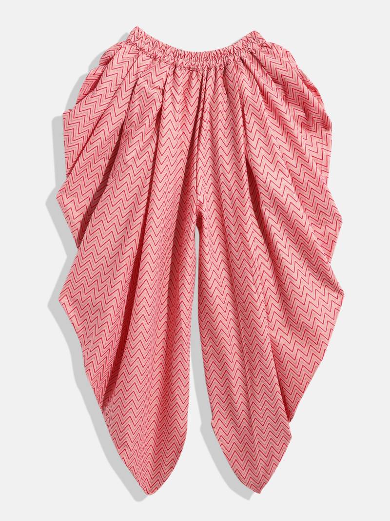 Twisha Girls Knitted Print peplum with Stripes Dhoti-Black