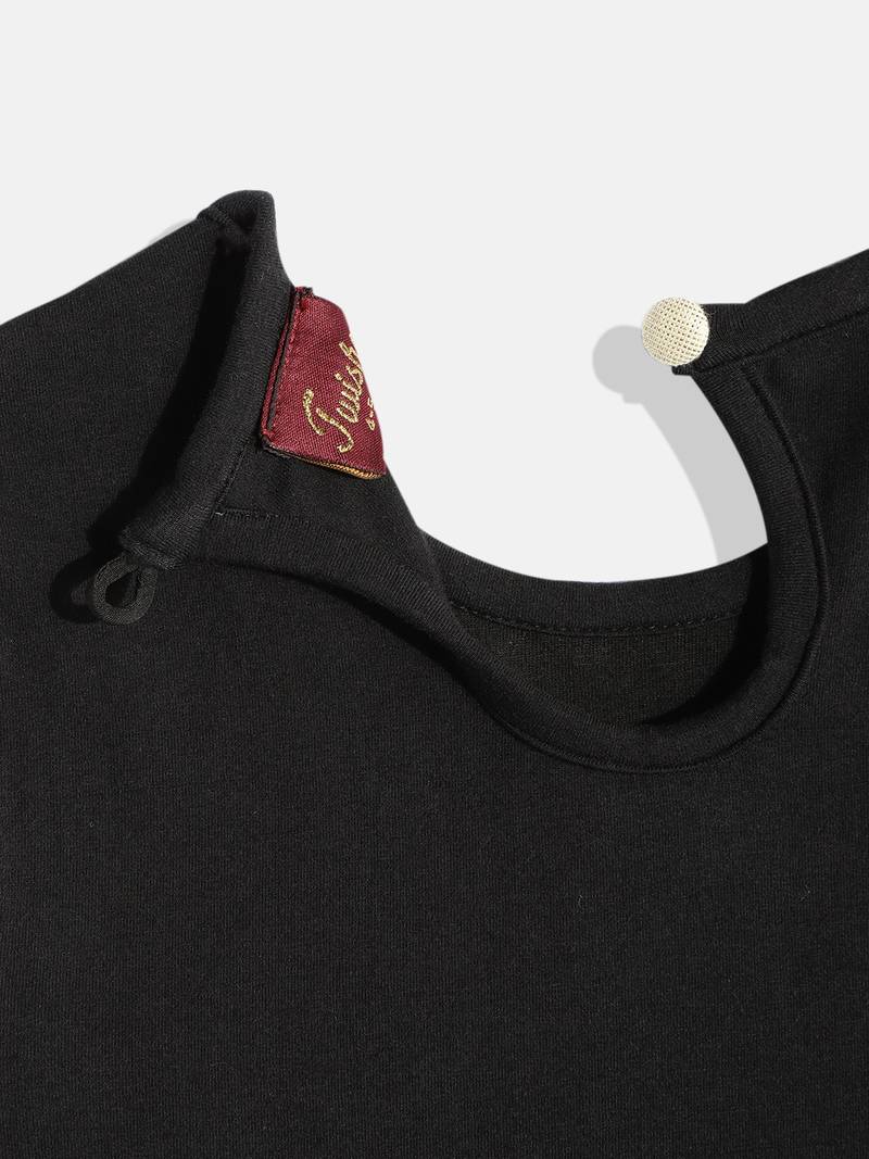 Twisha Girls Knitted Print peplum with Stripes Dhoti-Black