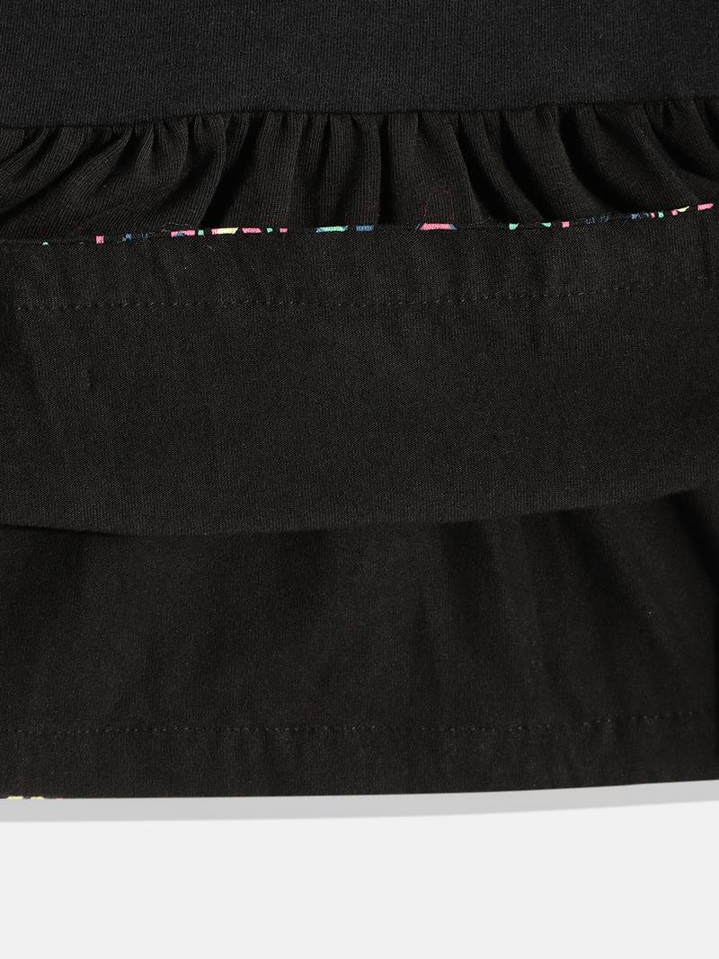 Twisha Girls Knitted Print peplum with Stripes Dhoti-Black