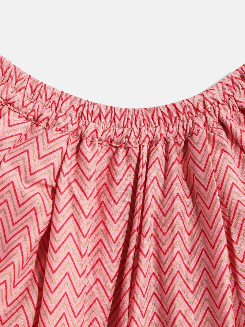 Twisha Girls Knitted Print peplum with Stripes Dhoti-Black