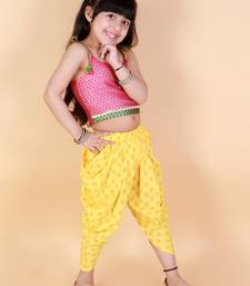 Twisha Girls Brocade top with  printed Dhoti-Pink And Yellow