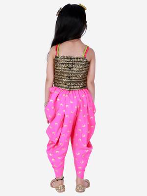Twisha Girls Embroidered top with  Dolphin printed Dhoti-Black And Pink 3