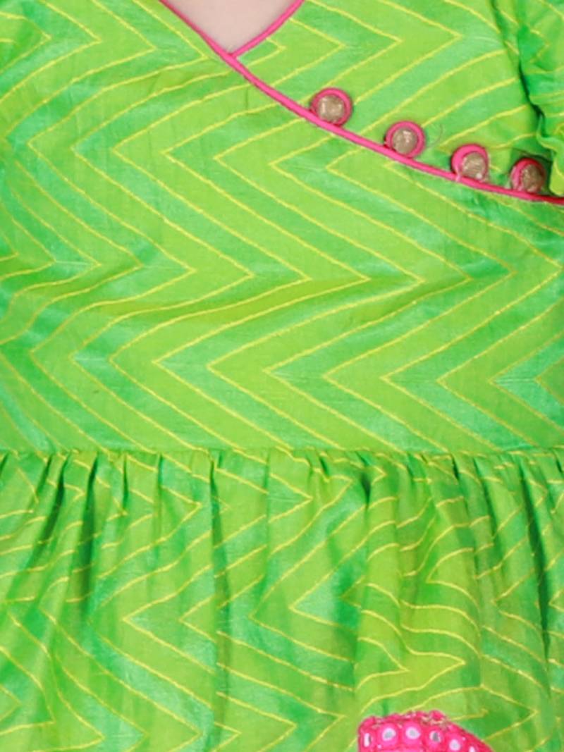 Twisha Girls chevron design top with printed dhoti-Green And Pink