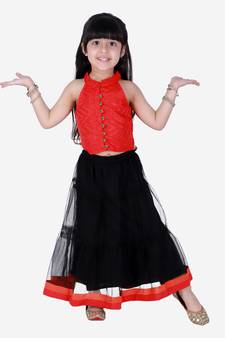 Twisha Chevron design top with layered ghaghra-Red And Black