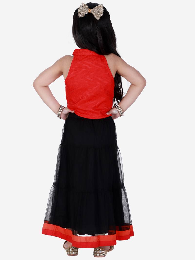 Twisha Chevron design top with layered ghaghra-Red And Black
