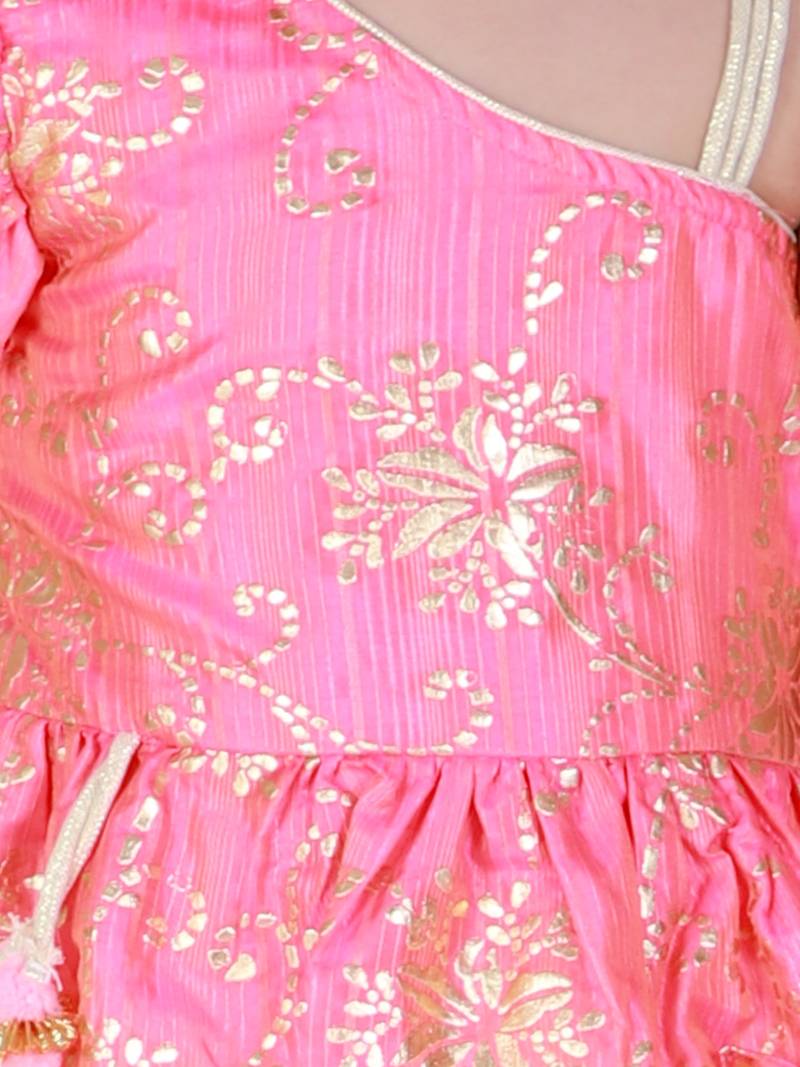 Twisha Asymmetric neck Top with printed Dhoti-Coral and Yellow