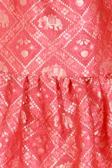 Twisha  Asymmetric Elephant design top with Dhoti -Red-Green