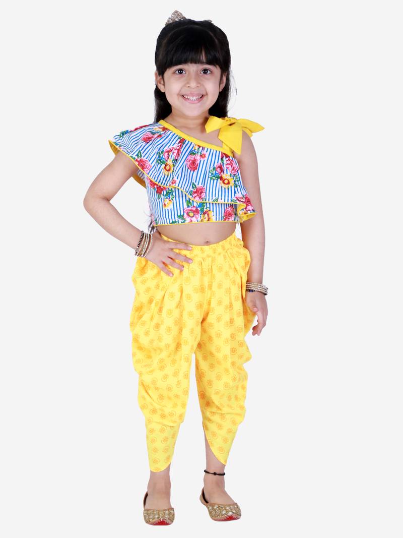 Twisha Asymmetric design top with Dhoti -yellow