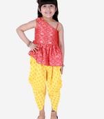 Twisha  Asymmetric neck Top with printed Dhoti-Red and Yellow