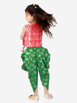 Twisha Girls Brocade Top With Designer bow and tassles with printed Dhoti 2