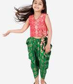 Twisha Girls Brocade Top With Designer bow and tassles with printed Dhoti