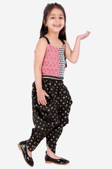 Twisha Girls half  & half print  top with printed Dhoti set - Pink & Black