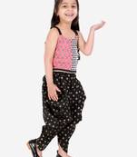 Twisha Girls half  & half print  top with printed Dhoti set - Pink & Black