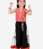 Twisha Girls Brocade Top With Designer bow and tassles with ghagra-Red & Black