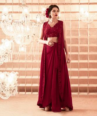 Oxblood Anastasia Lehenga Cape Set 1