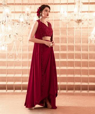 Oxblood Anastasia Lehenga Cape Set 2