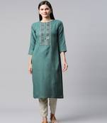Teal Sequence Embroidered Ruby Cotton Kurta Pant Set