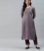 Purple Mirror Work Zari Embroidered Ruby Cotton Kurta Pant Set