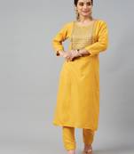 Mustard Sequence Zari Embroidered Ruby Cotton Kurta Pant Set